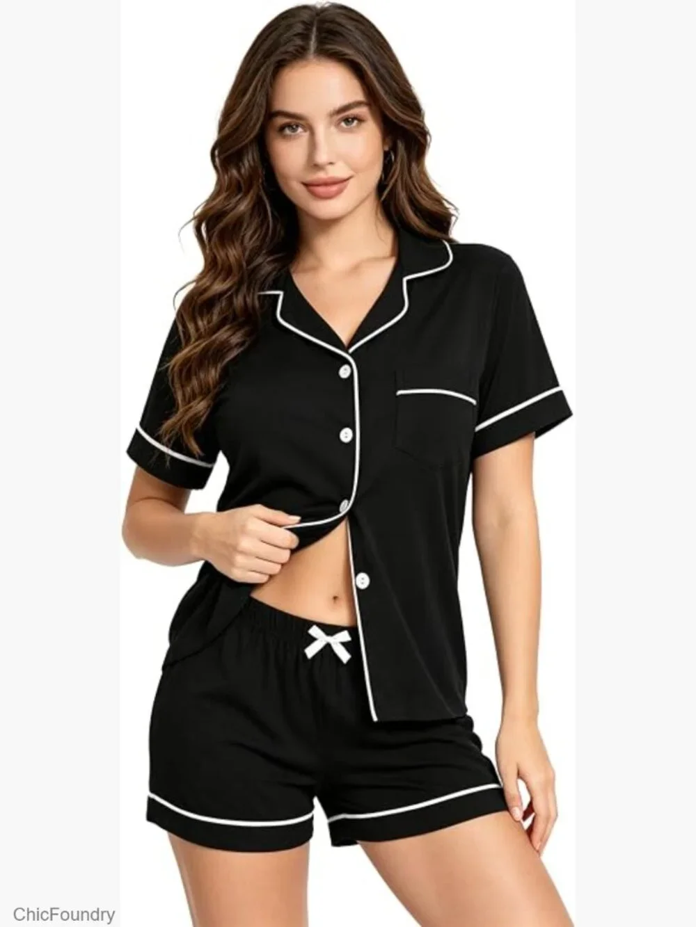100% Cotton Pajama Set Short Sleeve Shorts Lounge Sleepwear - Picture 1 of 7